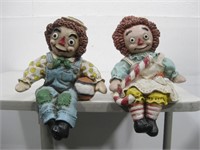 Two 12" Vtg Raggedy Anne & Andy Statue Decor