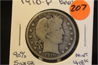 1910-P Barber Silver Half Dollar