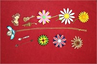 Group of Vintage Broaches, Flower Pins,