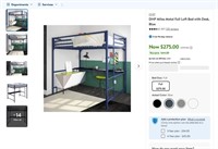 B7622  DHP Miles Metal Full Loft Bed with Desk Bl