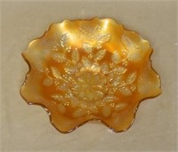 Marigold Carnival Glass Holly and Berry Bowl.