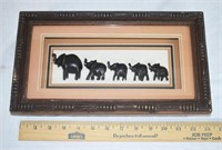 SET HAND CARVED EBONY WOOD ELEPHANTS IN SHADOW BOX