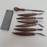 Vtg Japan Wood Carving Tools And Sharpening Stone