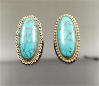 Pair of vintage turquoise sterling silver clip