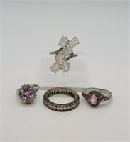 (4) 925 Pink Gemstone Rings