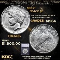 ***Auction Highlight*** 1921-p Peace Dollar 1 Grad