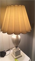 White Porcelain Lamp gold trim shade , heavy piece
