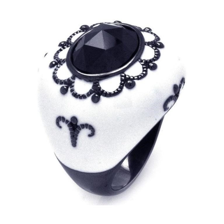 Sterling Silver Black Crystal Enamel Ring