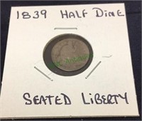 1839 halftime, seated liberty. (1178)