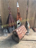 Weathered wooden birdhouse lot