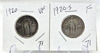 1920 Quarter VF; 1920-S Quarter F