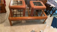 Matching set wood w/glass center, coffee table