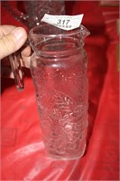 FLORAL PRESSED GLASS FRUIT MOTIF WATER PITCHER 9"