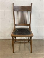 Vintage Wooden Chair w/ Leather & Nailhead Seat