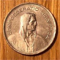 1960 Swiss 5 Francs Coin