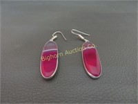 New Earrings Sterling Silver w/ Pink Stripped Onyx