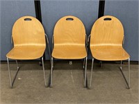 3 Wood Chairs W/ Metal Sled Base