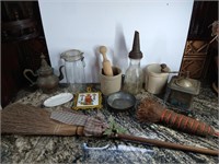 Vintage Kitchen Items, Grinder, Jars, More