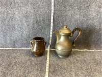 Metal Pitcher and Ceramic Vase