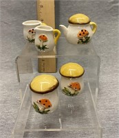 Vintage Miniature Mushroom Tea Set Figurines