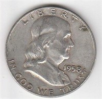 1958 D 90% Silver Franklin Half Dollar Coin
