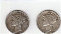 2 90% Silver US Mercury Dimes, Circulated