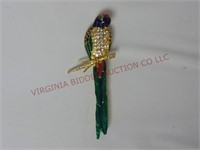 Enamel & Rhinestone Parrot Tropical Bird Lapel Pin