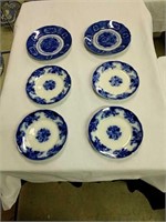 6pc Lot Of Flow Blue Plates One Plate Has Chips