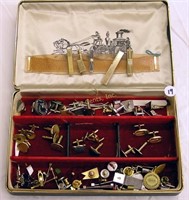 Jewelry Box With Assortment Of Pins & Cufflinks