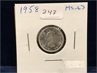 1958 Can Silver Ten Cent Piece  MS63