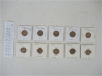 10 U.S.ONE CENT COINS-WHEAT PENNIES-LINCOLN HEAD