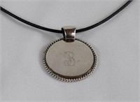 .925 Sterling Silver "B" & Leather Necklace