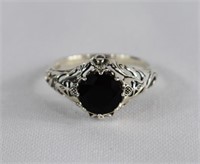 .925 Sterling Silver Faceted Black Onyx Ring