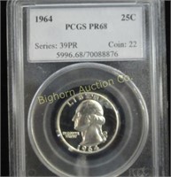 1964 Silver Quarter Graded PR68 by PCGS