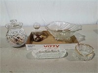 Covered glass canisters shell shaped bowl and