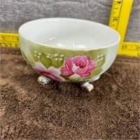 1960s Lefton Pink Roses Pedestal Porclain Dish