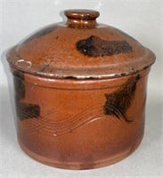 PA manganese sponged covered redware cannister