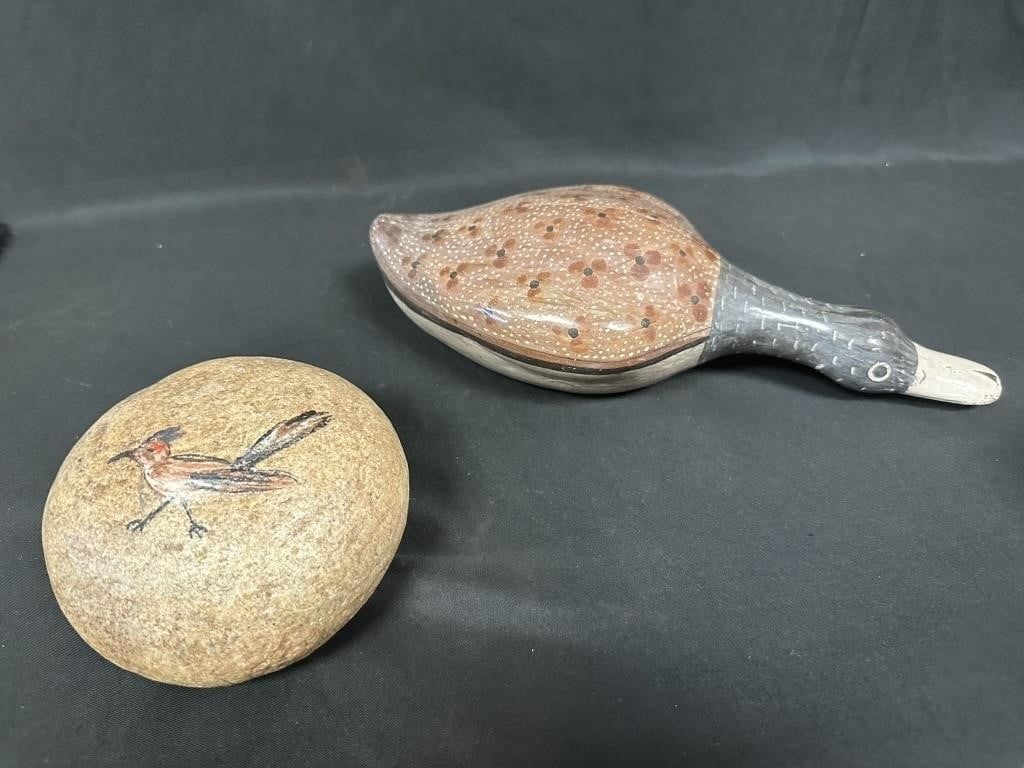 Decorative Goose Pottery -Roadrunner Painted Stone