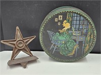 Cast Iron Star Hook, Antique Art Deco Sunlie Tin