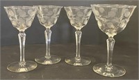 Etched Stemmed Drinking Glasses, 6”