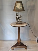 Vintage Marble Top Table and Eagle Lamp