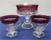 Indiana Glass Handles Cups Red Ruby Thumbprint ,