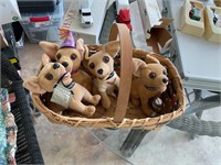 Basket lot of plush dogs