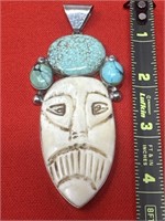 925 Sterling Silver & Turquoise with Carved Bone