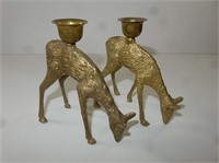 Pair of Brass Deer Candle Holders