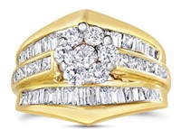 14k Gold 2.30ct Diamond Cluster Wedding Ring Set