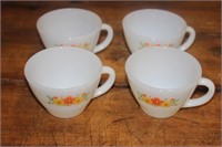 FIRE KING Vintage Cosmos Floral Milk Glass Cups