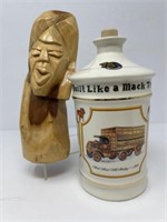 Mack Truck 75th Anniversary Decanter, Wood Carving
