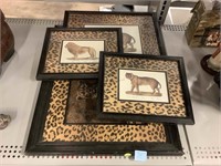 Framed Tapestry and wild cat theme prints.