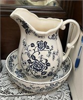 Blue Onion Pitcher & Bowl